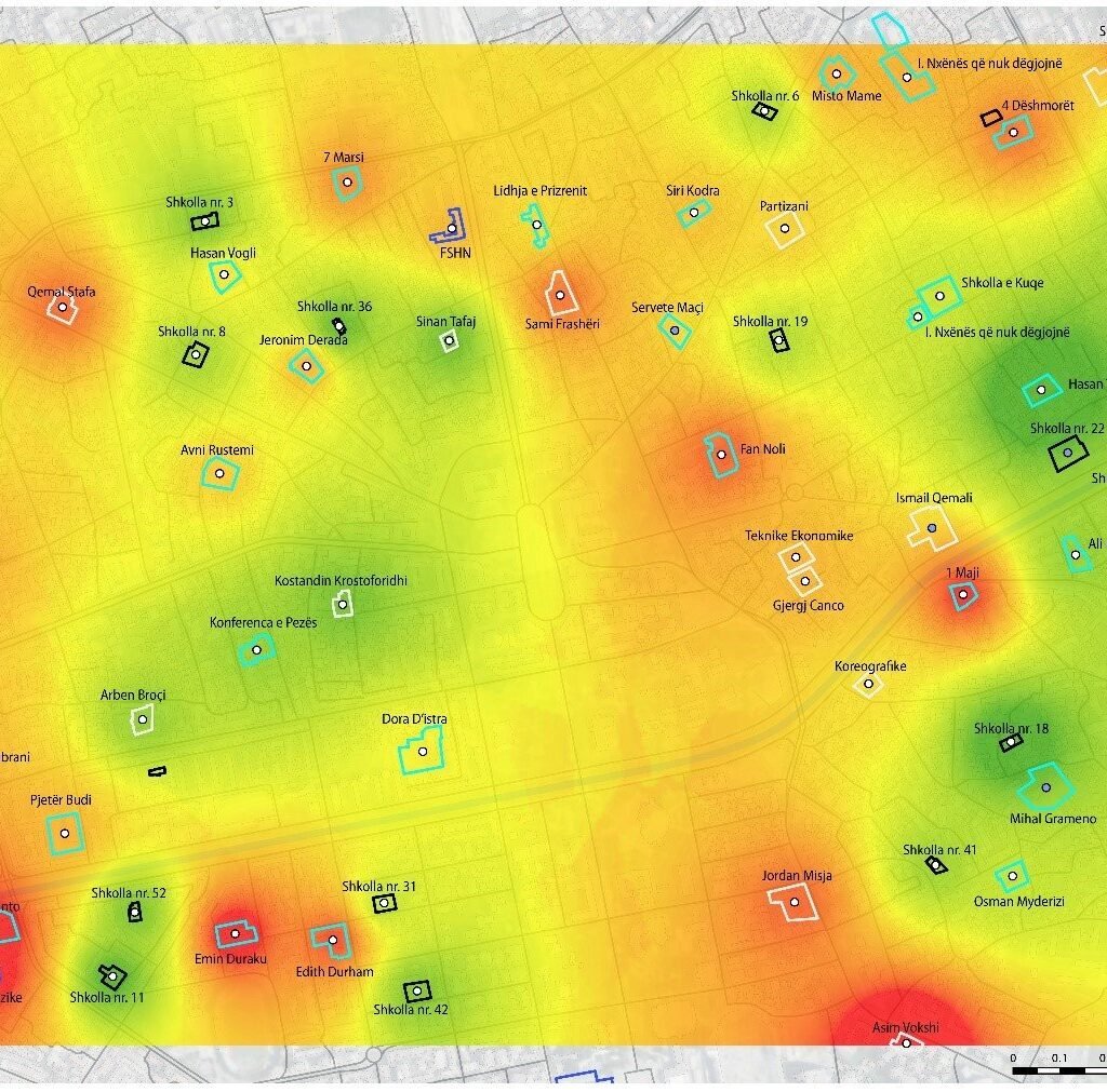 Heat-Map of noise exposure for schools in Tirana